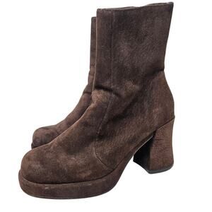 Vintage 90s Wesley Co Sz 9 Brown Suede Chunky Boot Platform Whimsygoth Boho